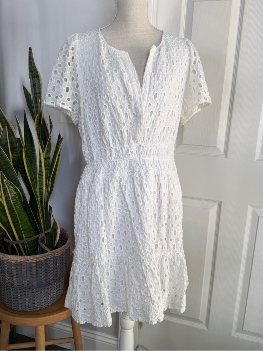 Anthropologie White Eyelet Mini Dress